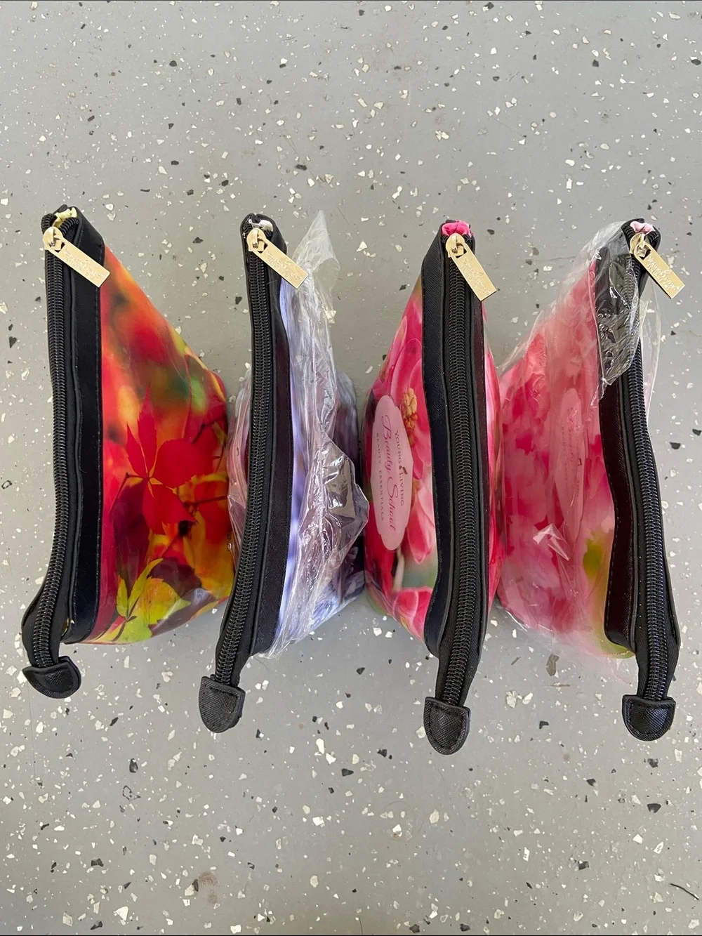 Young Living Floral Cosmetic Pouch Set of (4) Fall, Winter, Spring & Summer